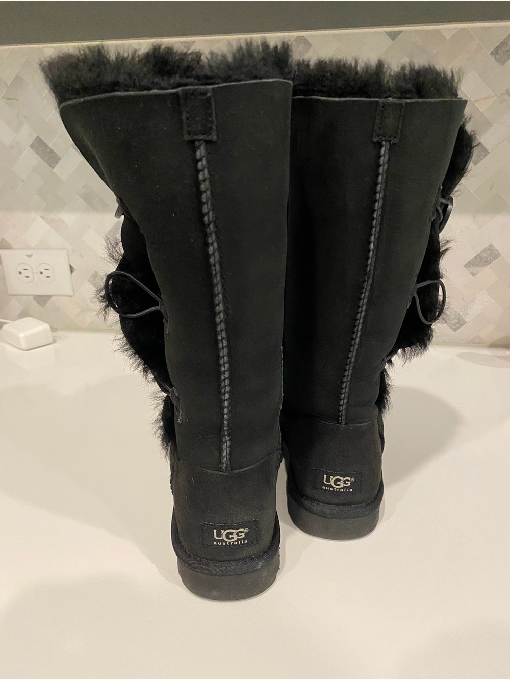 UGG Black Button-Trim Tall Shearling Boots, Size 7 - Picture 4 of 8